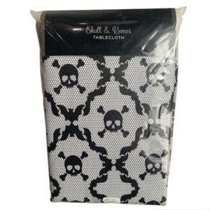 Skull & Bones Black Lace Halloween Tablecover, 60-by-102 Inch Oblong